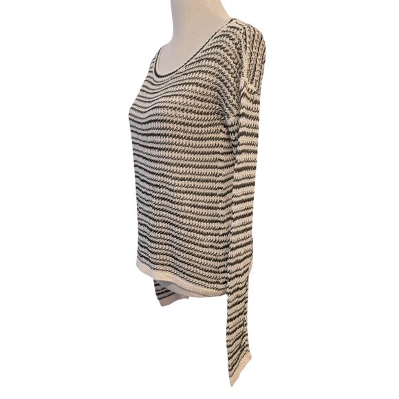 Alice + Olivia Womens Sz M?  Cream Green Striped Open Knit Linen Rayon Sweater - Picture 2 of 8